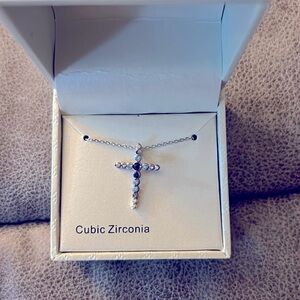 Brand new beautiful ombré blue stones Kim Rogers Cross Silver Necklace